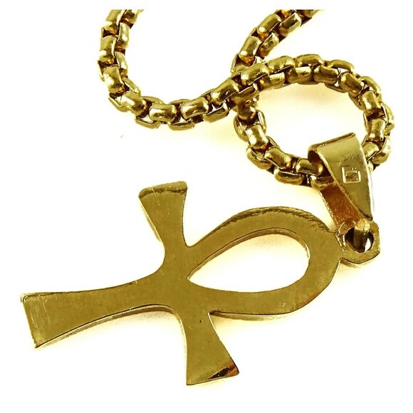 Egyptian Ankh Cross Pendant on Chain Necklace - Picture 3 of 3